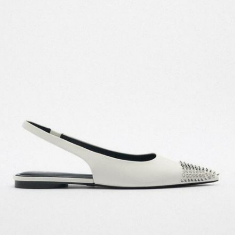ZARA STUDDED FLAT LEATHER SLINGBACKS
